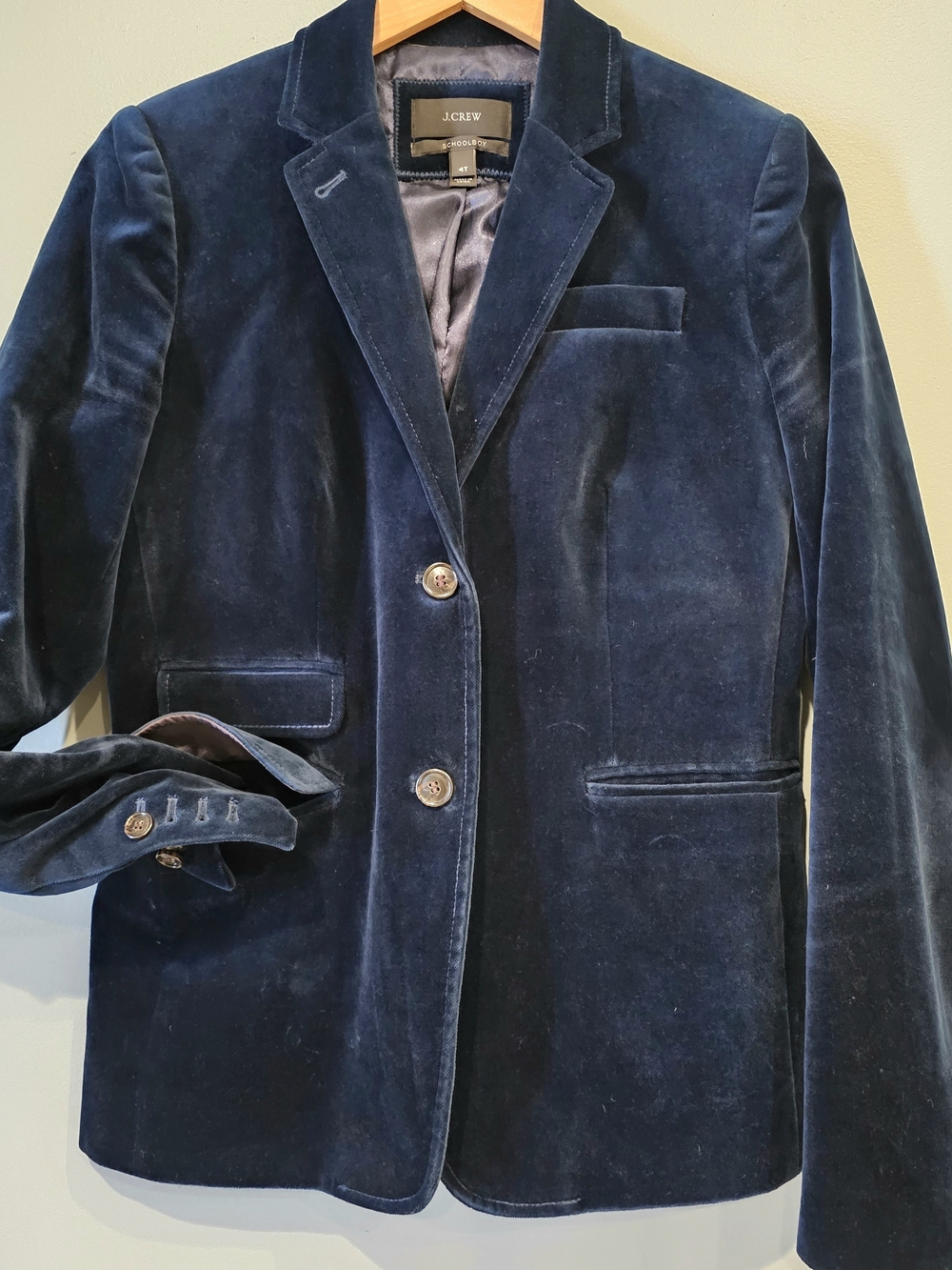J.Crew Schoolboy Blazer 4T Tall Navy Blue Velvet Cotton Preppy Academia Holiday